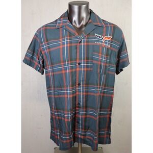 Mens GM Corvette Plaid Shirt Embroidered Logo Sz L Rayon Short Sleeve Button Up